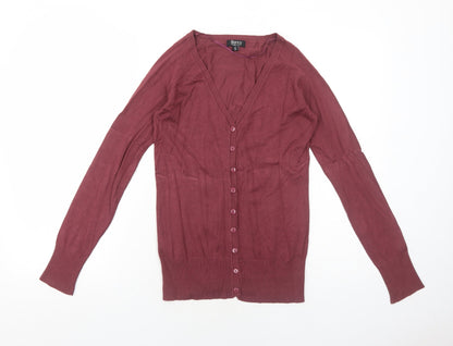 Blanco Tricot Womens Red V-Neck Viscose Cardigan Jumper Size S
