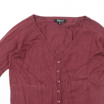 Blanco Tricot Womens Red V-Neck Viscose Cardigan Jumper Size S
