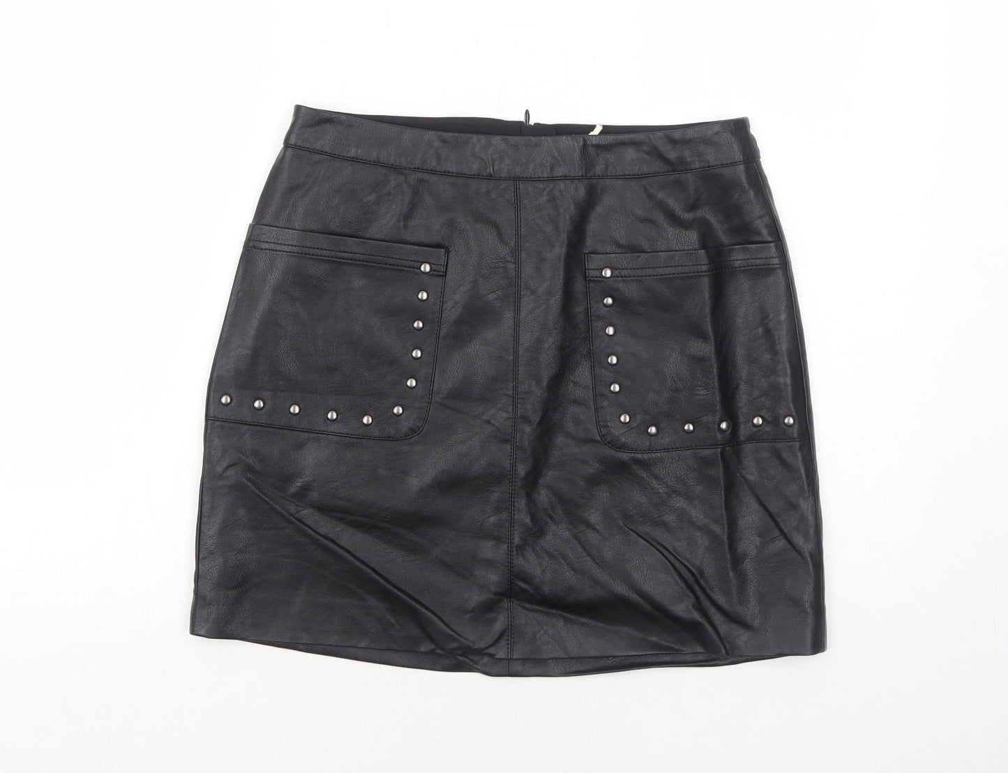 Marks and Spencer Womens Black Polyurethane A-Line Skirt Size 10 Zip