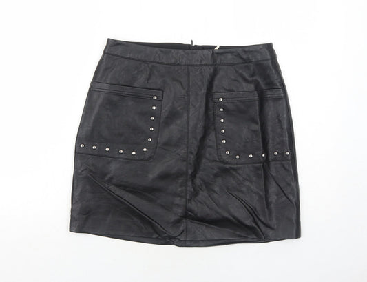 Marks and Spencer Womens Black Polyurethane A-Line Skirt Size 10 Zip