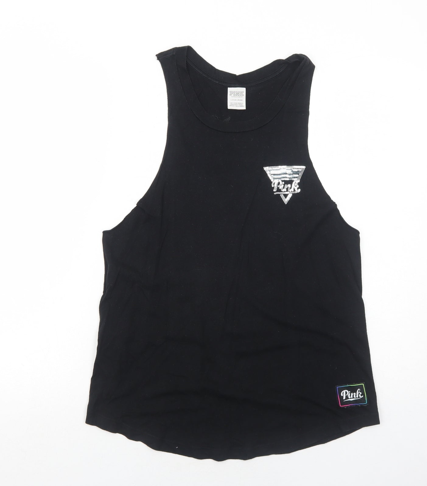 Womens UK Size S PINK Black Basic Tank