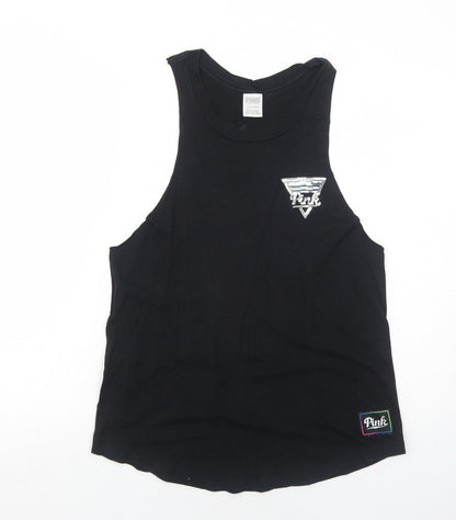 Womens UK Size S PINK Black Basic Tank