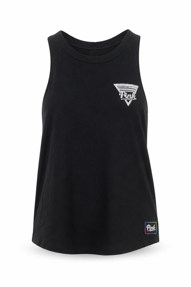 Womens UK Size S PINK Black Basic Tank