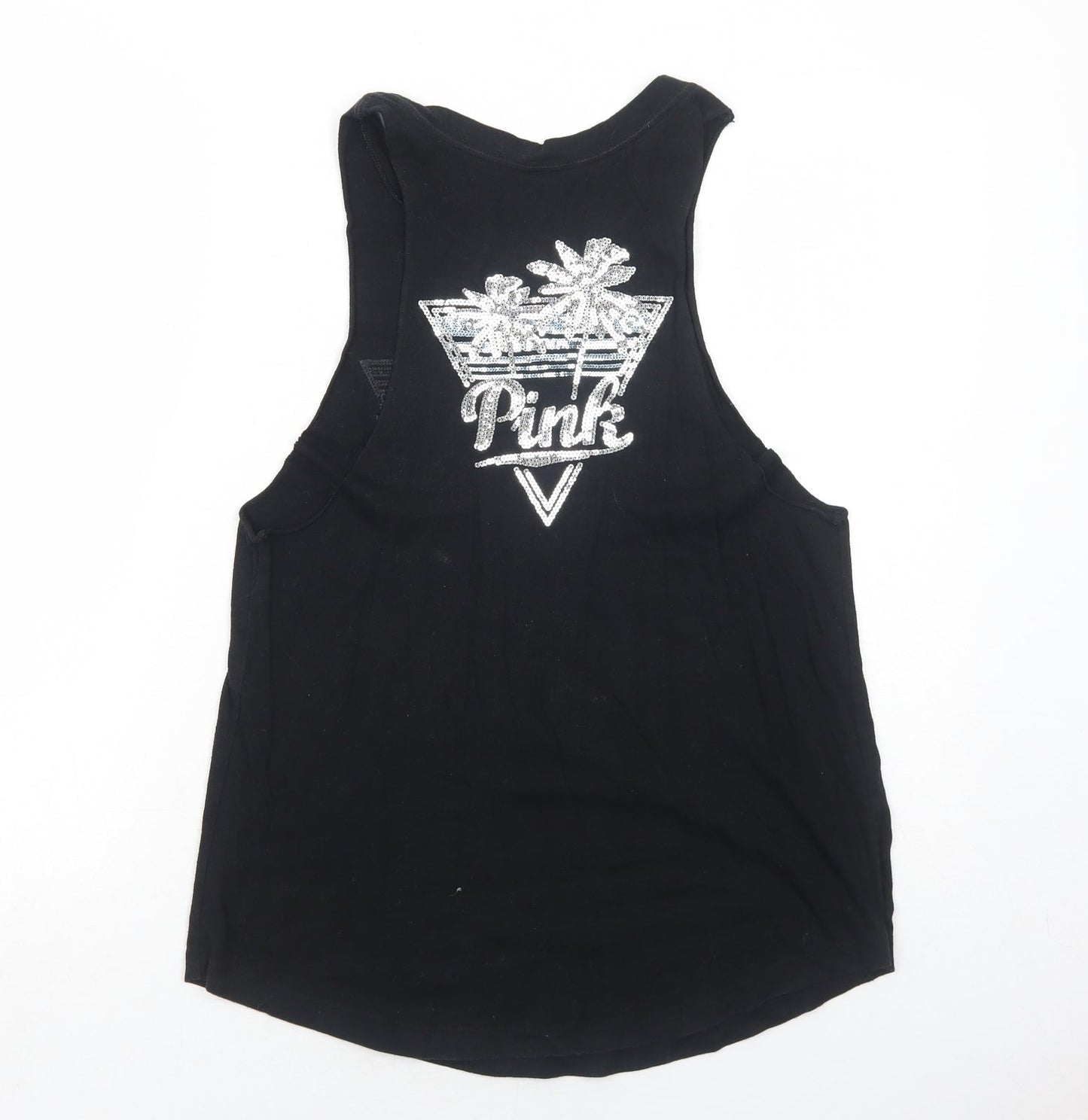 Womens UK Size S PINK Black Basic Tank