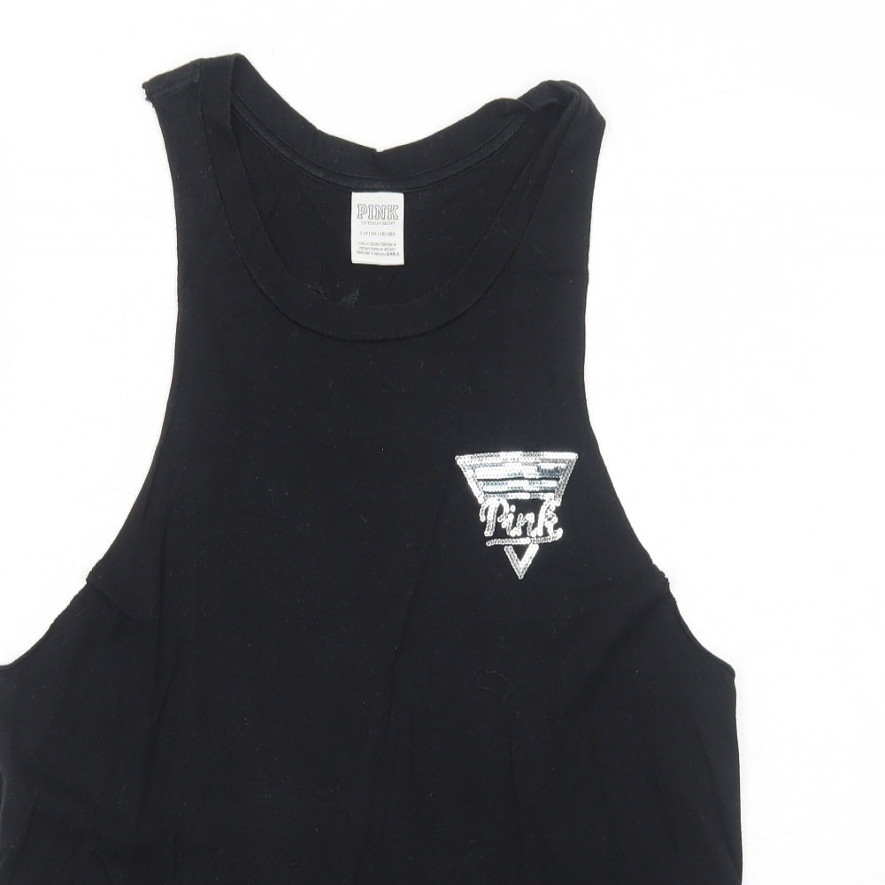 Womens UK Size S PINK Black Basic Tank