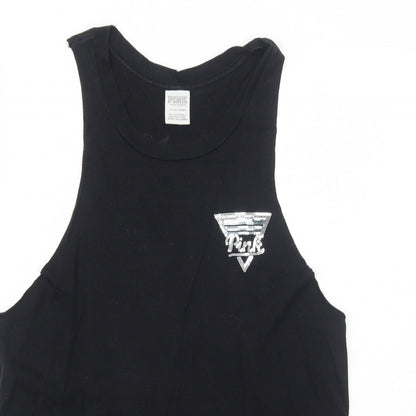 Womens UK Size S PINK Black Basic Tank