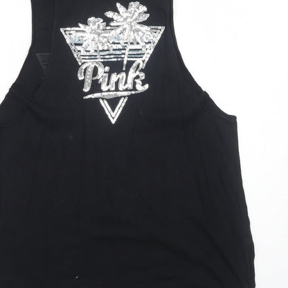 Womens UK Size S PINK Black Basic Tank