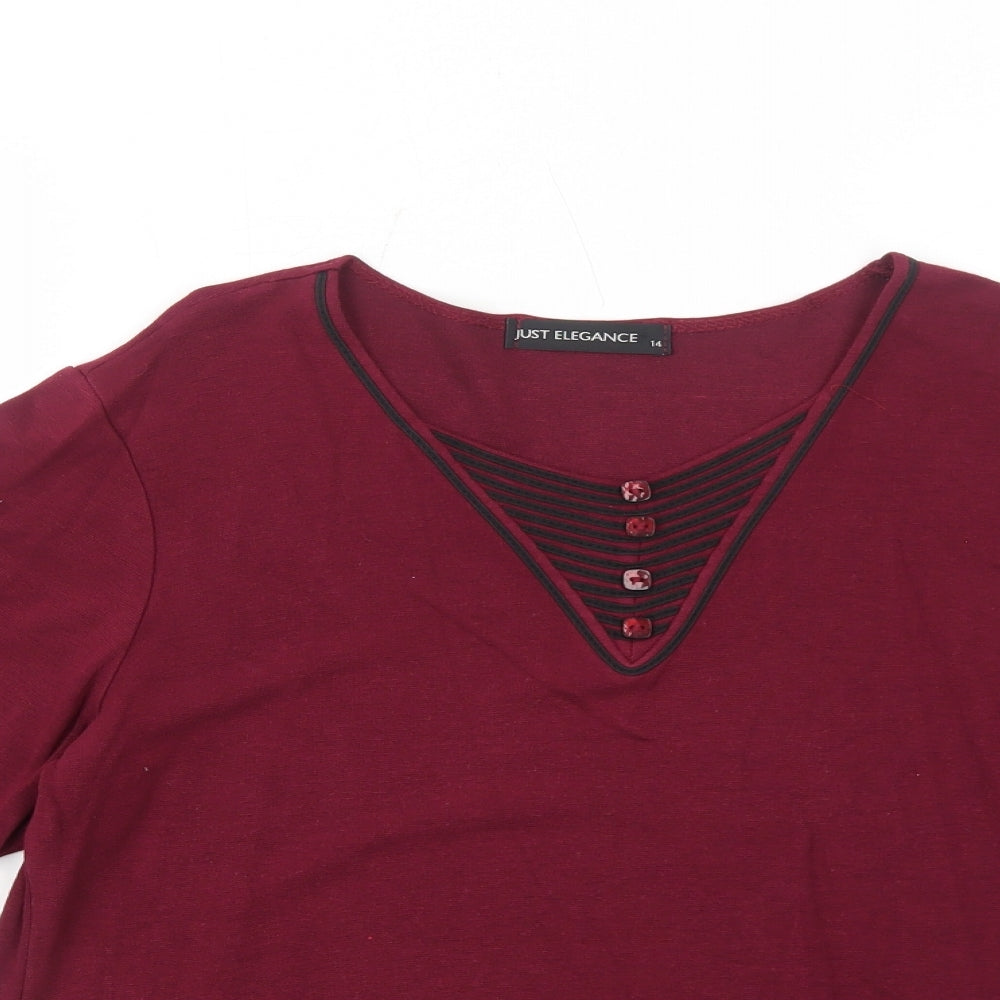 Womens UK Size 14 Just Elegance Red Basic T-Shirt