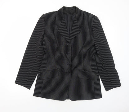 Bonmarché Womens Black Pinstripe Polyester Jacket Suit Jacket Size 14