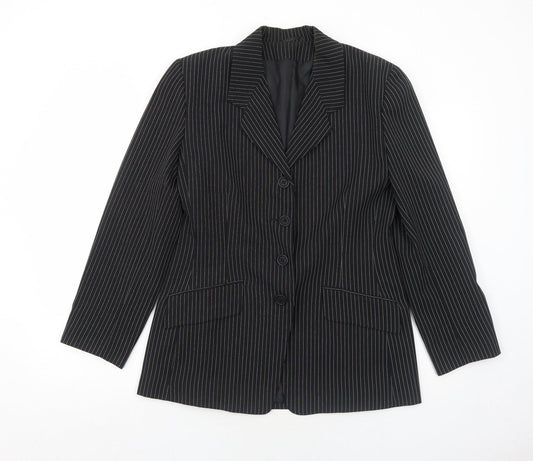 Bonmarché Womens Black Pinstripe Polyester Jacket Suit Jacket Size 14