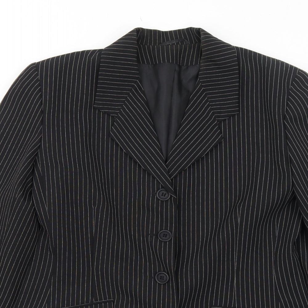Bonmarché Womens Black Pinstripe Polyester Jacket Suit Jacket Size 14