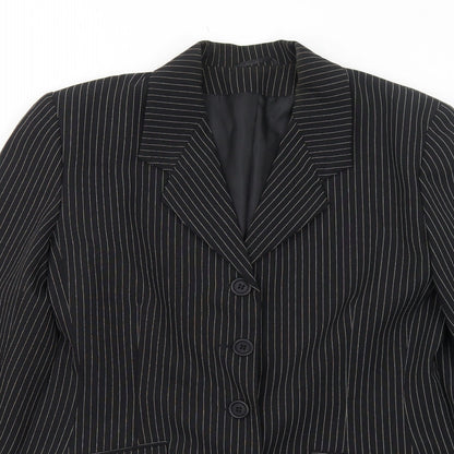 Bonmarché Womens Black Pinstripe Polyester Jacket Suit Jacket Size 14