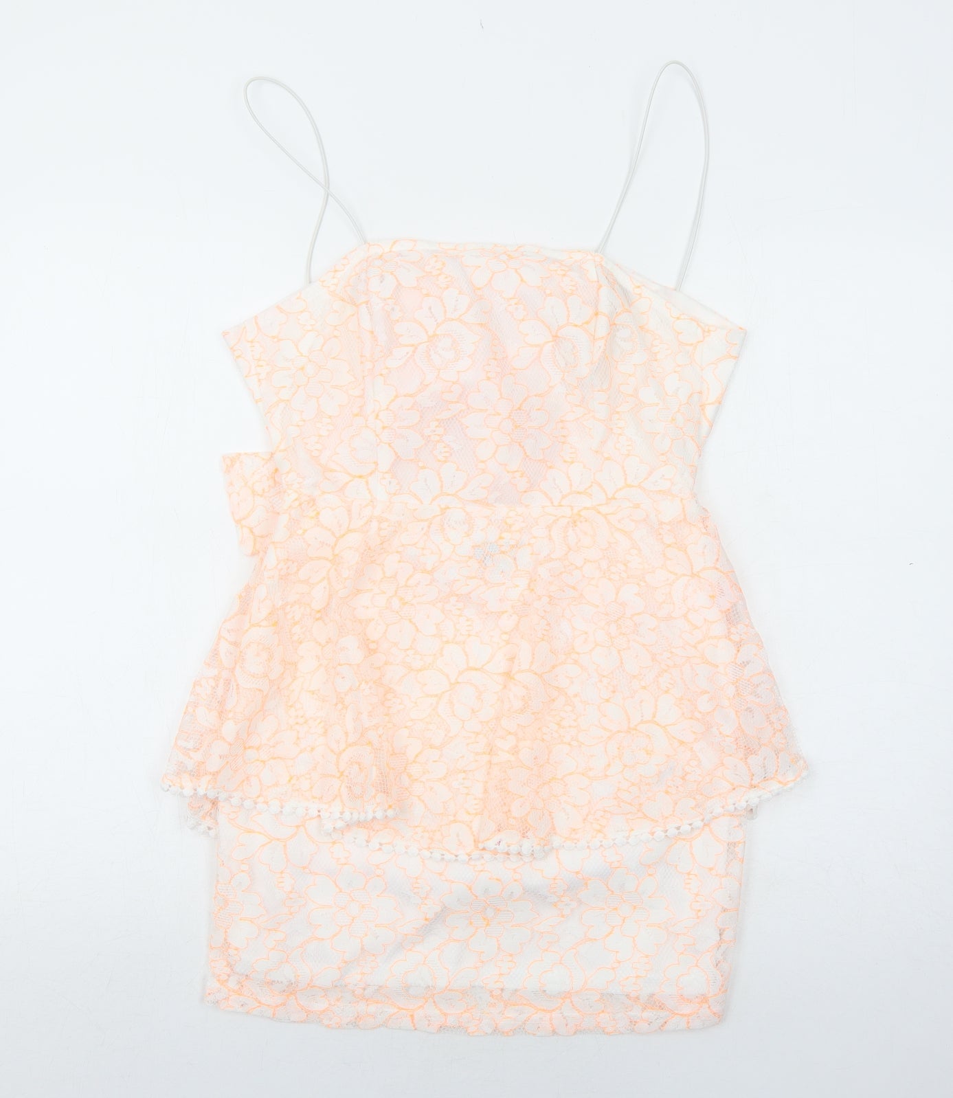 PRETTYLITTLETHING Womens White Floral Polyester Slip Dress Size 10 Square Neck Zip