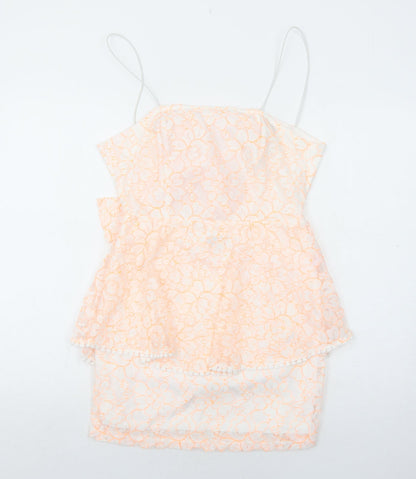 PRETTYLITTLETHING Womens White Floral Polyester Slip Dress Size 10 Square Neck Zip