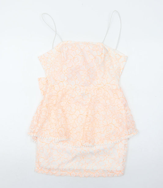 PRETTYLITTLETHING Womens White Floral Polyester Slip Dress Size 10 Square Neck Zip