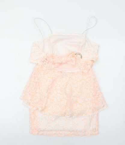 PRETTYLITTLETHING Womens White Floral Polyester Slip Dress Size 10 Square Neck Zip