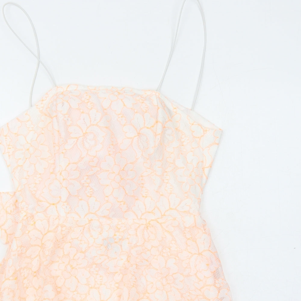 PRETTYLITTLETHING Womens White Floral Polyester Slip Dress Size 10 Square Neck Zip