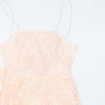 PRETTYLITTLETHING Womens White Floral Polyester Slip Dress Size 10 Square Neck Zip