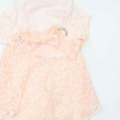 PRETTYLITTLETHING Womens White Floral Polyester Slip Dress Size 10 Square Neck Zip