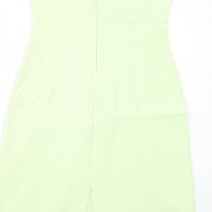 Oasis Womens Green Cotton A-Line Size 14 Square Neck Zip