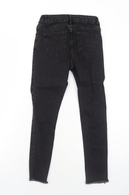 New Look Girls Black Cotton Skinny Jeans Size 10 Years Regular Zip - Distressed