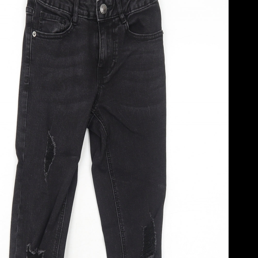 New Look Girls Black Cotton Skinny Jeans Size 10 Years Regular Zip - Distressed
