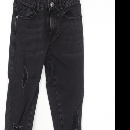 New Look Girls Black Cotton Skinny Jeans Size 10 Years Regular Zip - Distressed