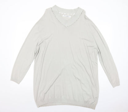 Beauty Women Womens White Viscose Jumper Dress Size L V-Neck Pullover - Size L-XL