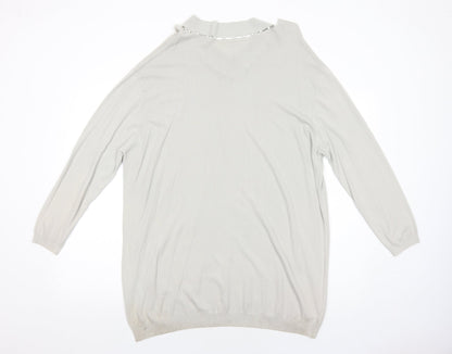 Beauty Women Womens White Viscose Jumper Dress Size L V-Neck Pullover - Size L-XL