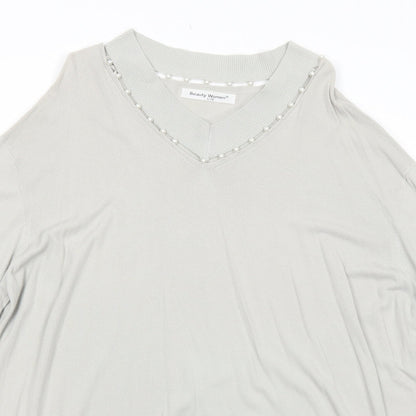 Beauty Women Womens White Viscose Jumper Dress Size L V-Neck Pullover - Size L-XL