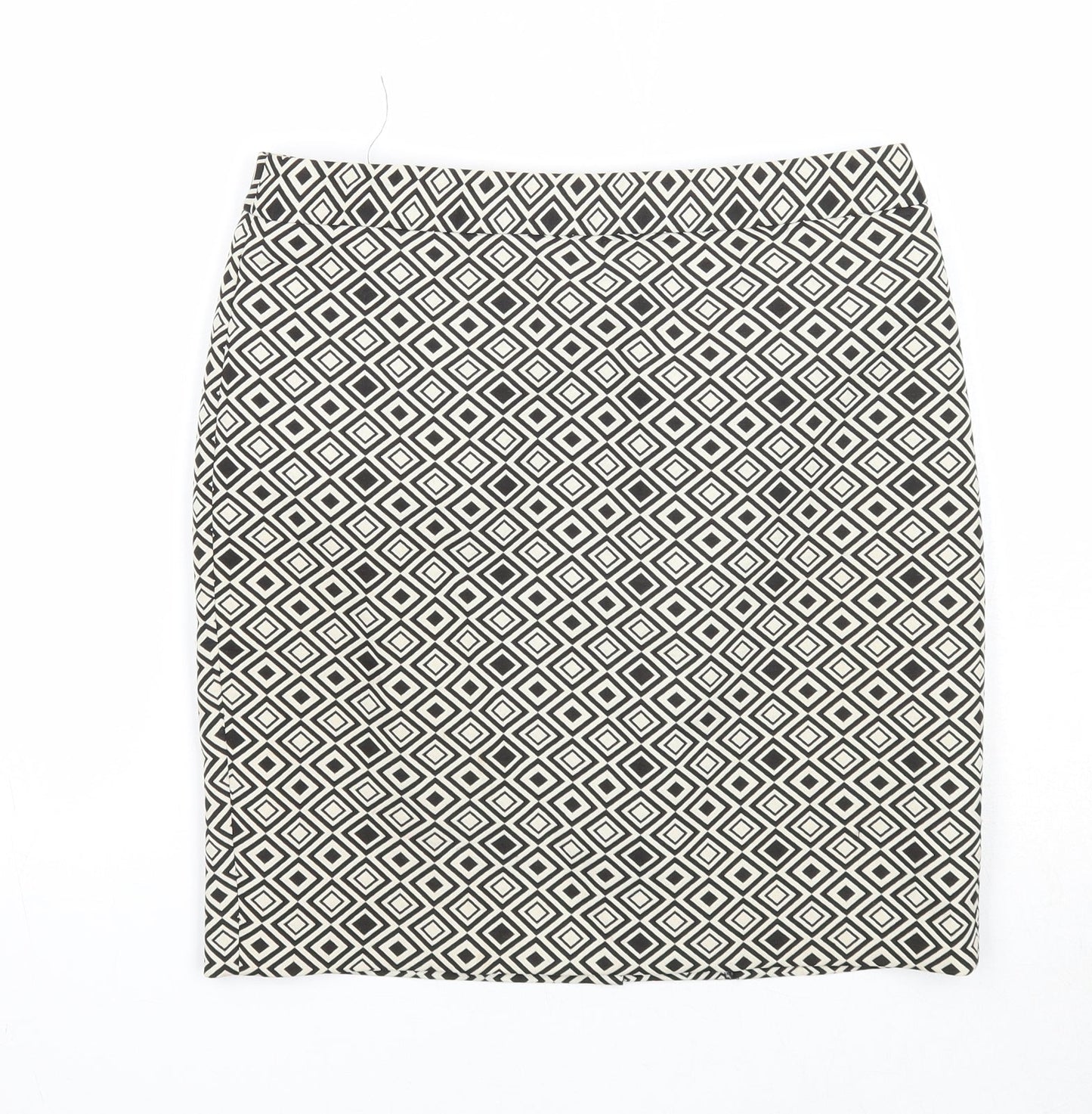 Marks and Spencer Womens Black Geometric Polyester A-Line Skirt Size 8 Zip