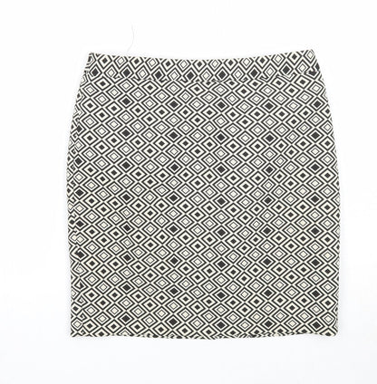 Marks and Spencer Womens Black Geometric Polyester A-Line Skirt Size 8 Zip