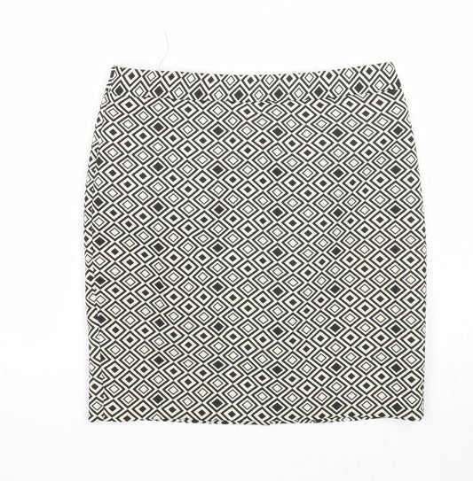 Marks and Spencer Womens Black Geometric Polyester A-Line Skirt Size 8 Zip