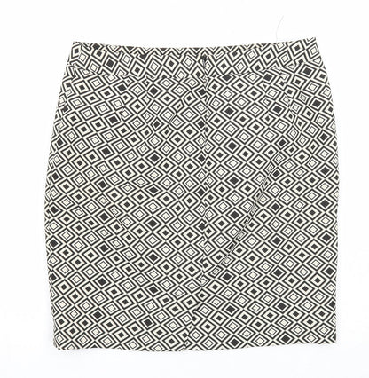 Marks and Spencer Womens Black Geometric Polyester A-Line Skirt Size 8 Zip