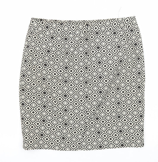 Marks and Spencer Womens Black Geometric Polyester A-Line Skirt Size 8 Zip