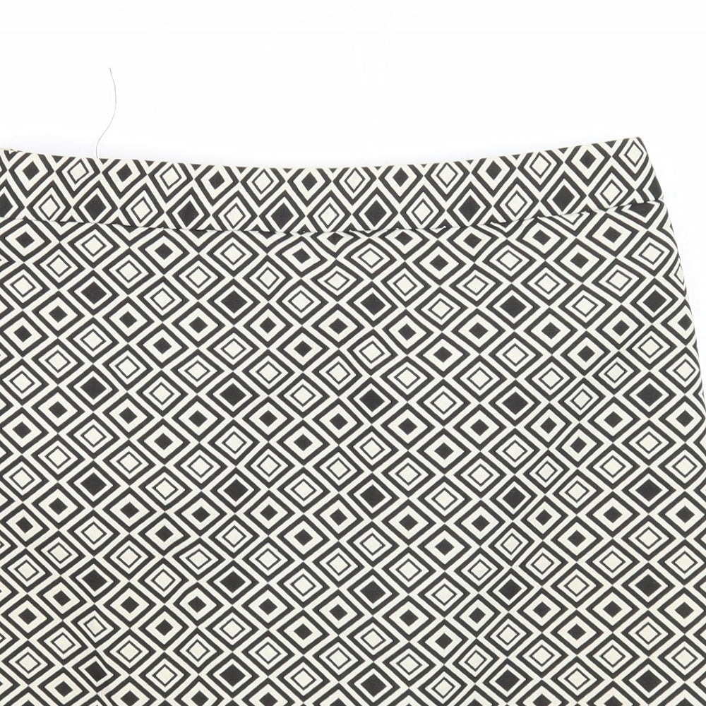 Marks and Spencer Womens Black Geometric Polyester A-Line Skirt Size 8 Zip