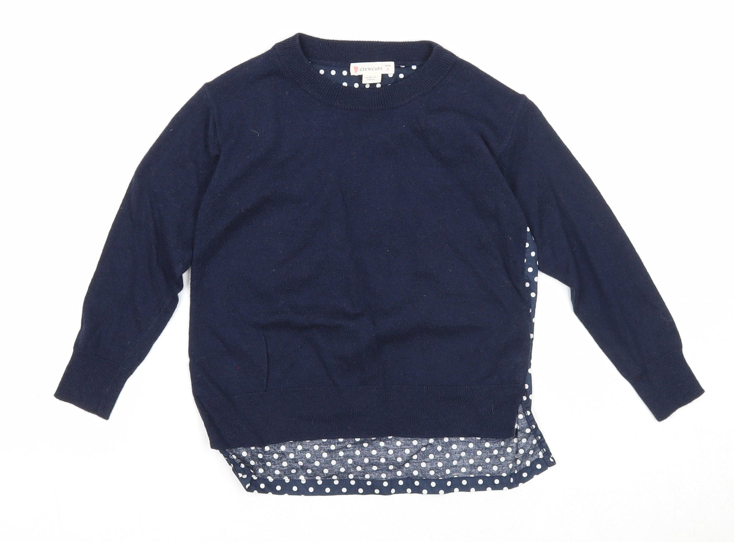 Crewcuts Girls Blue Round Neck Polka Dot Cotton Pullover Jumper Size 3 Years Pullover