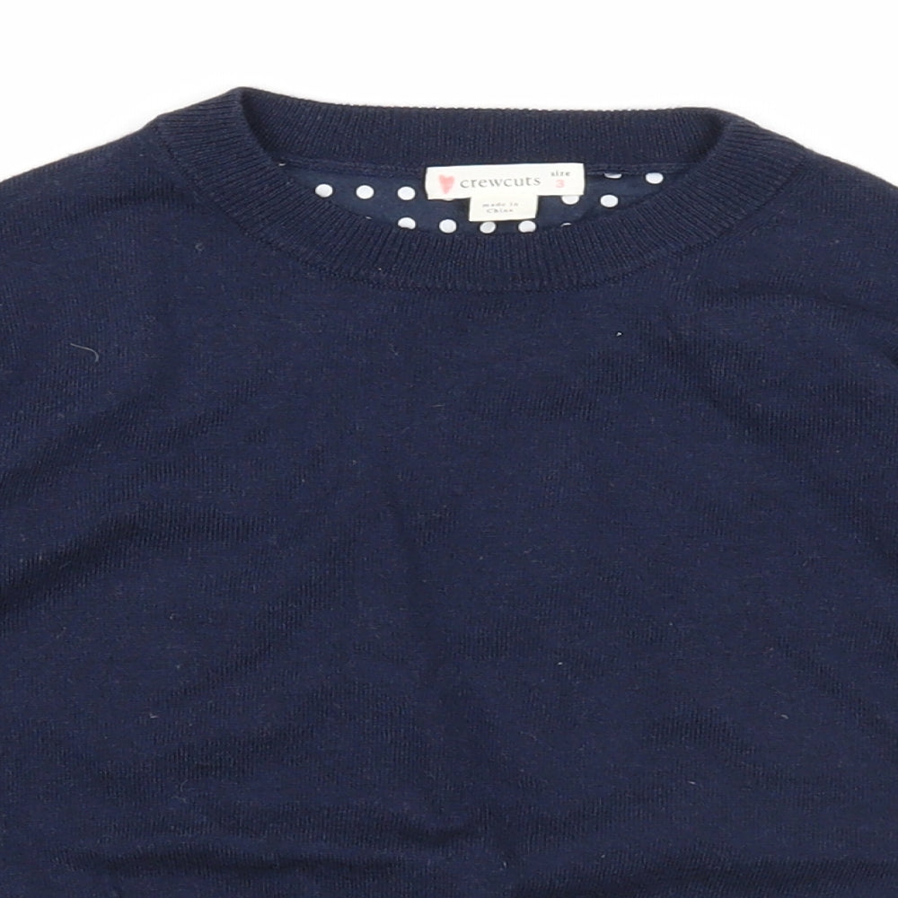 Crewcuts Girls Blue Round Neck Polka Dot Cotton Pullover Jumper Size 3 Years Pullover
