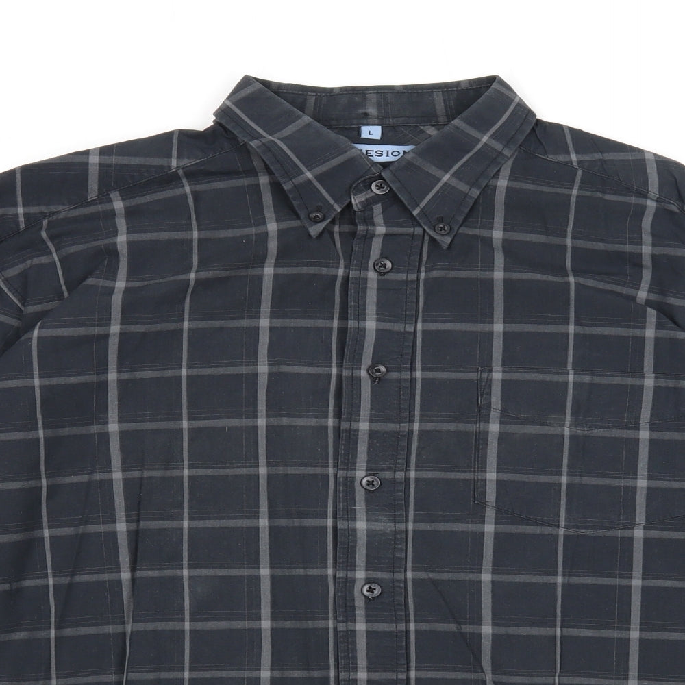 Mens UK Size L Cohesion Grey  Button-Up Long Sleeve Casual Shirt