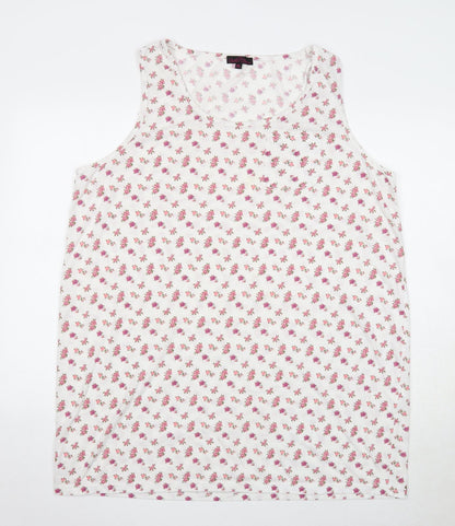 Bella Beau Womens White Floral Polyester Basic Tank Size XL Round Neck