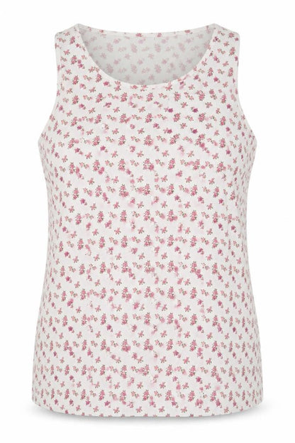 Bella Beau Womens White Floral Polyester Basic Tank Size XL Round Neck