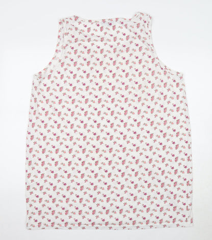 Bella Beau Womens White Floral Polyester Basic Tank Size XL Round Neck