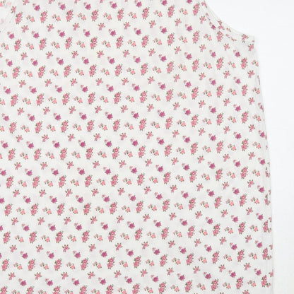 Bella Beau Womens White Floral Polyester Basic Tank Size XL Round Neck
