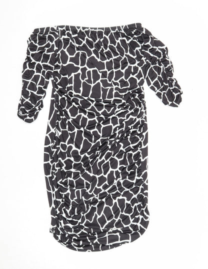 Nasty Gal Womens Black Geometric Polyester Bodycon Size 8 Off the Shoulder Pullover