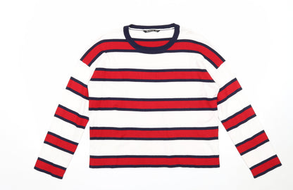 Stradivarius Womens Red Round Neck Striped Acrylic Pullover Jumper Size S