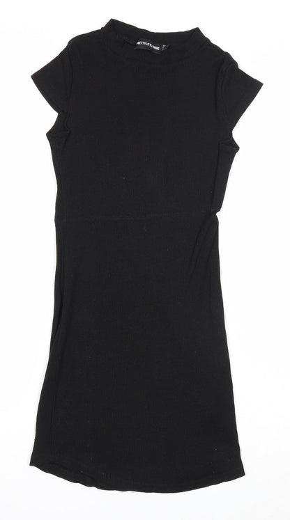 PRETTYLITTLETHING Womens Black Cotton Trapeze & Swing Size 8 Round Neck Pullover