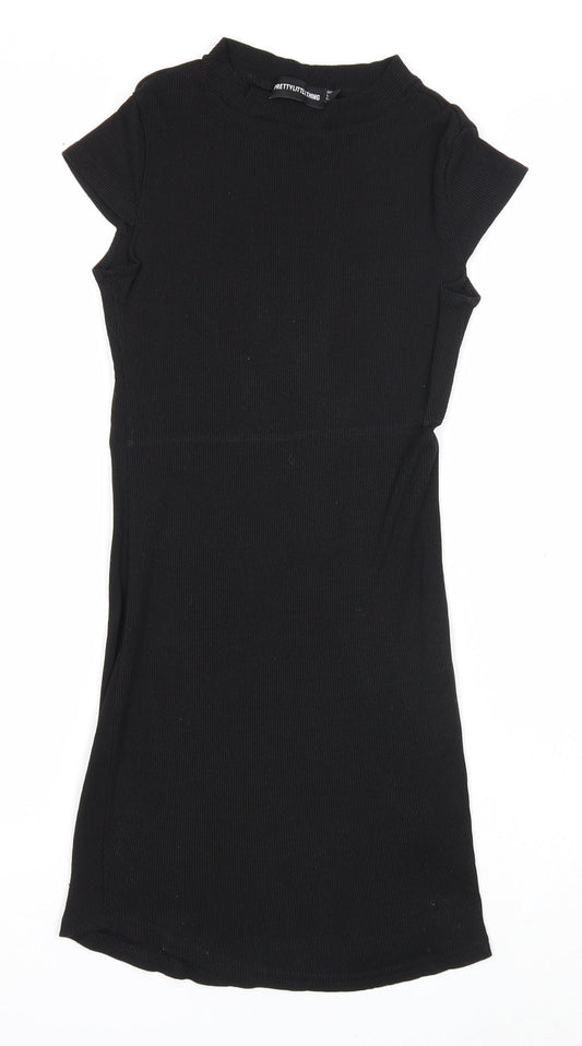 PRETTYLITTLETHING Womens Black Cotton Trapeze & Swing Size 8 Round Neck Pullover