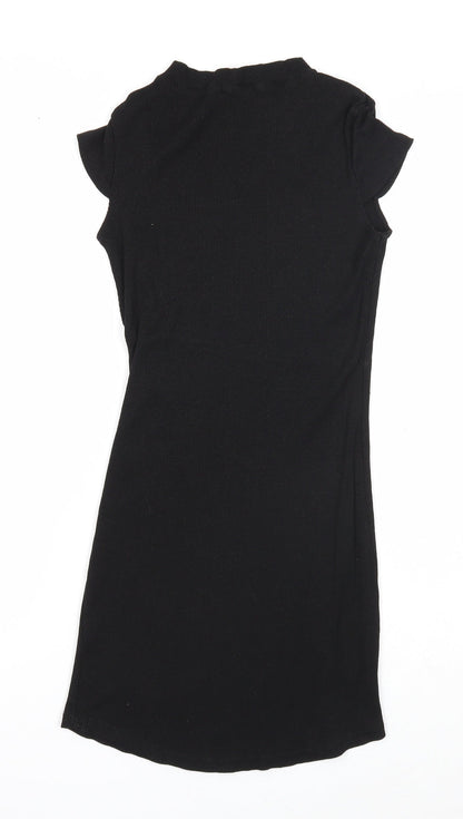 PRETTYLITTLETHING Womens Black Cotton Trapeze & Swing Size 8 Round Neck Pullover