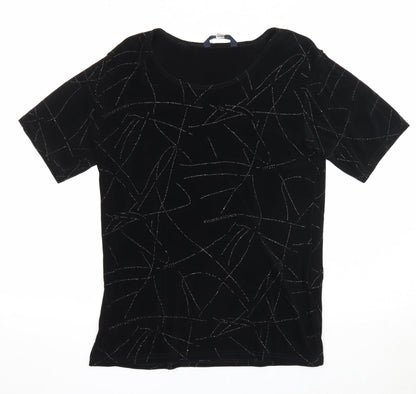 Twotone Designs Womens Black Geometric Acetate Basic T-Shirt Size 12 Round Neck