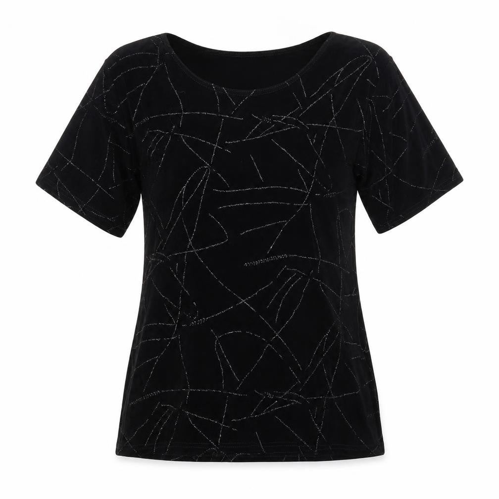 Twotone Designs Womens Black Geometric Acetate Basic T-Shirt Size 12 Round Neck